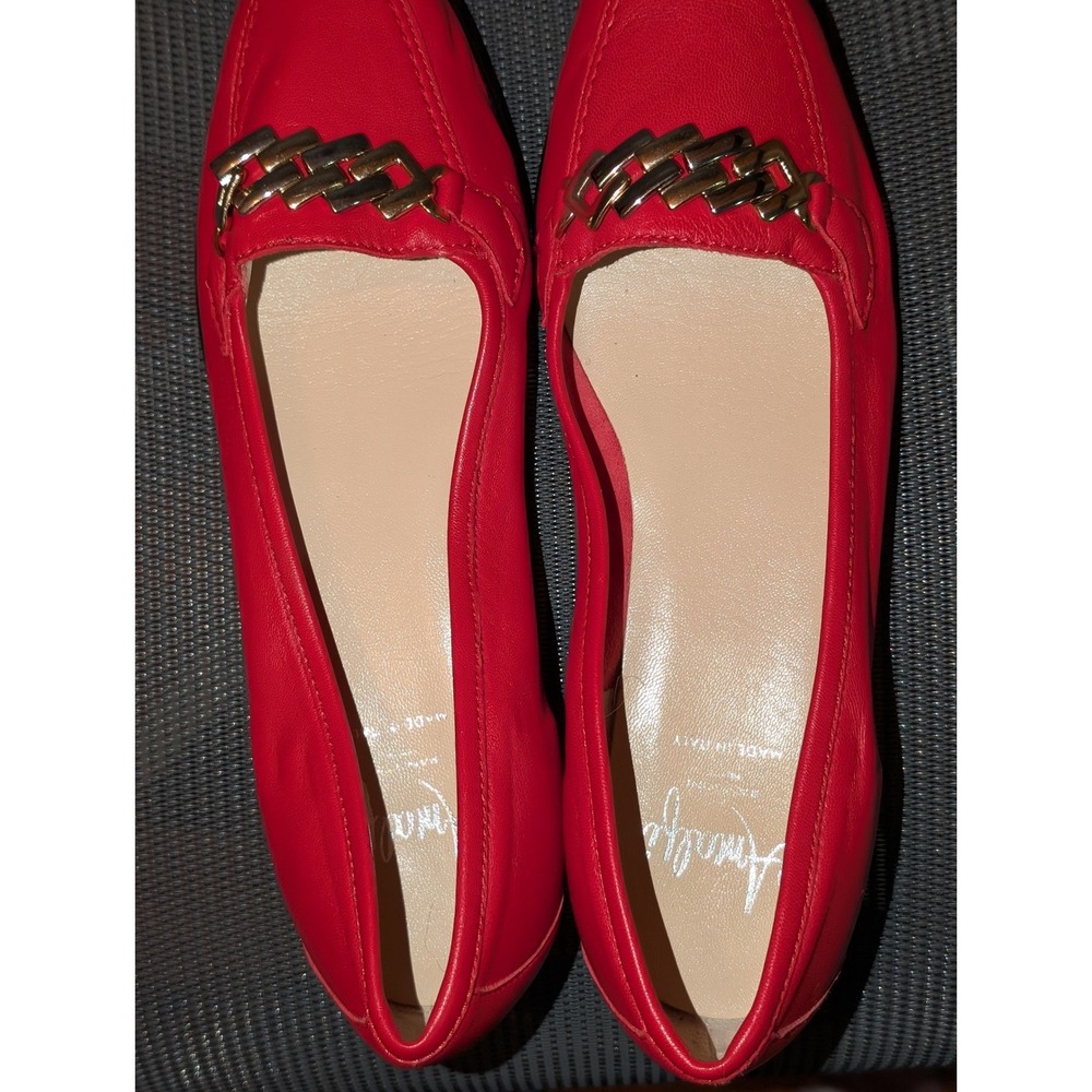 Amalfi by Rangoni Red Leather Gold Chain Loafers Made in Italy Women's Size 7 - Picture 6 of 8